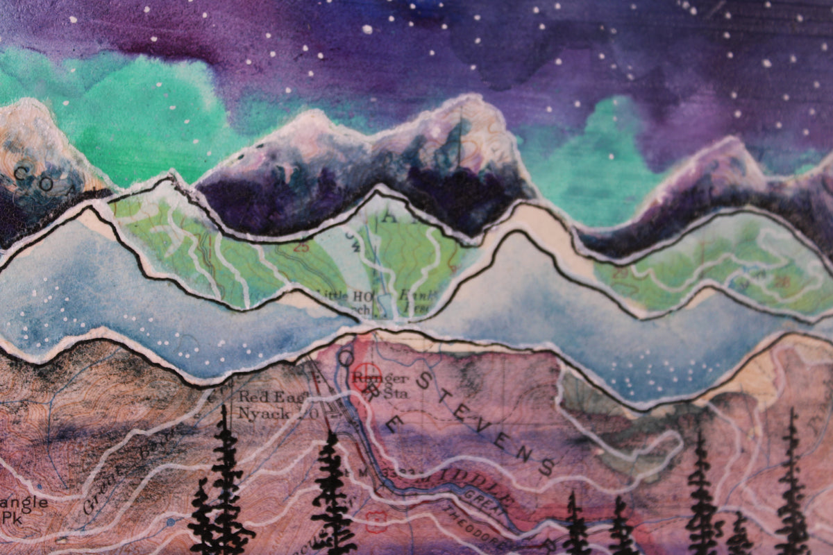 Original Mixed Media - Wolf Tail Mountain - On Wooden Plank