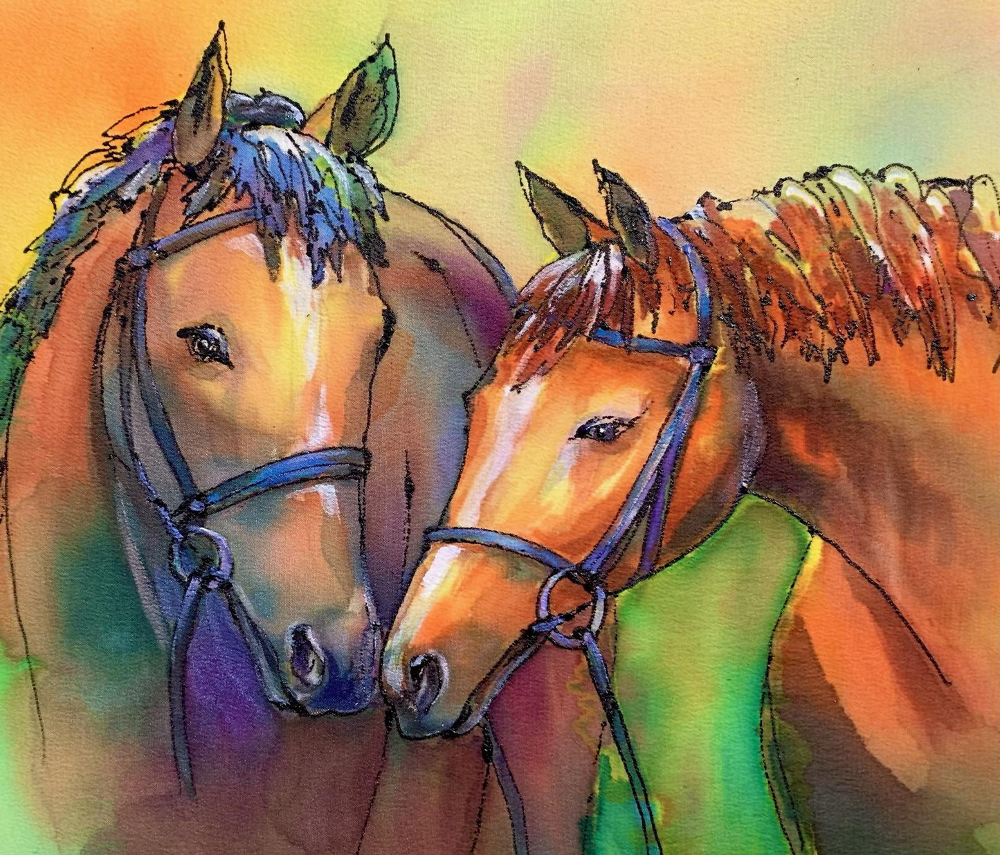 " Old Friends " Original Silk Watercolor Painting