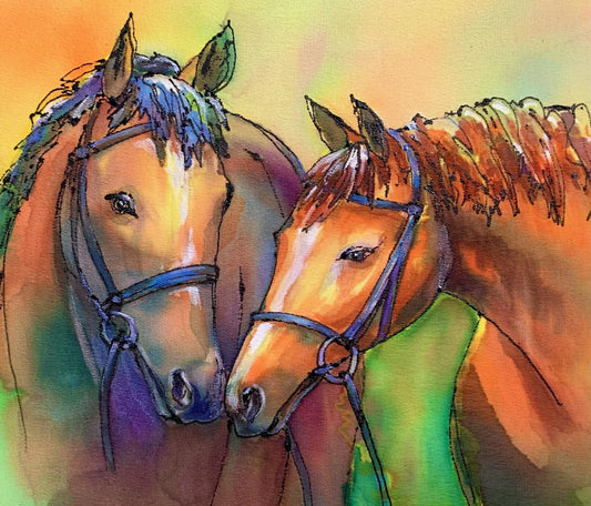 " Old Friends " Original Silk Watercolor Painting