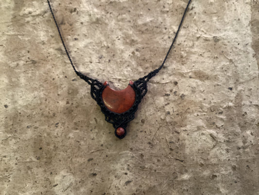 Adjustable Necklace -Red Jasper Crescent Moon