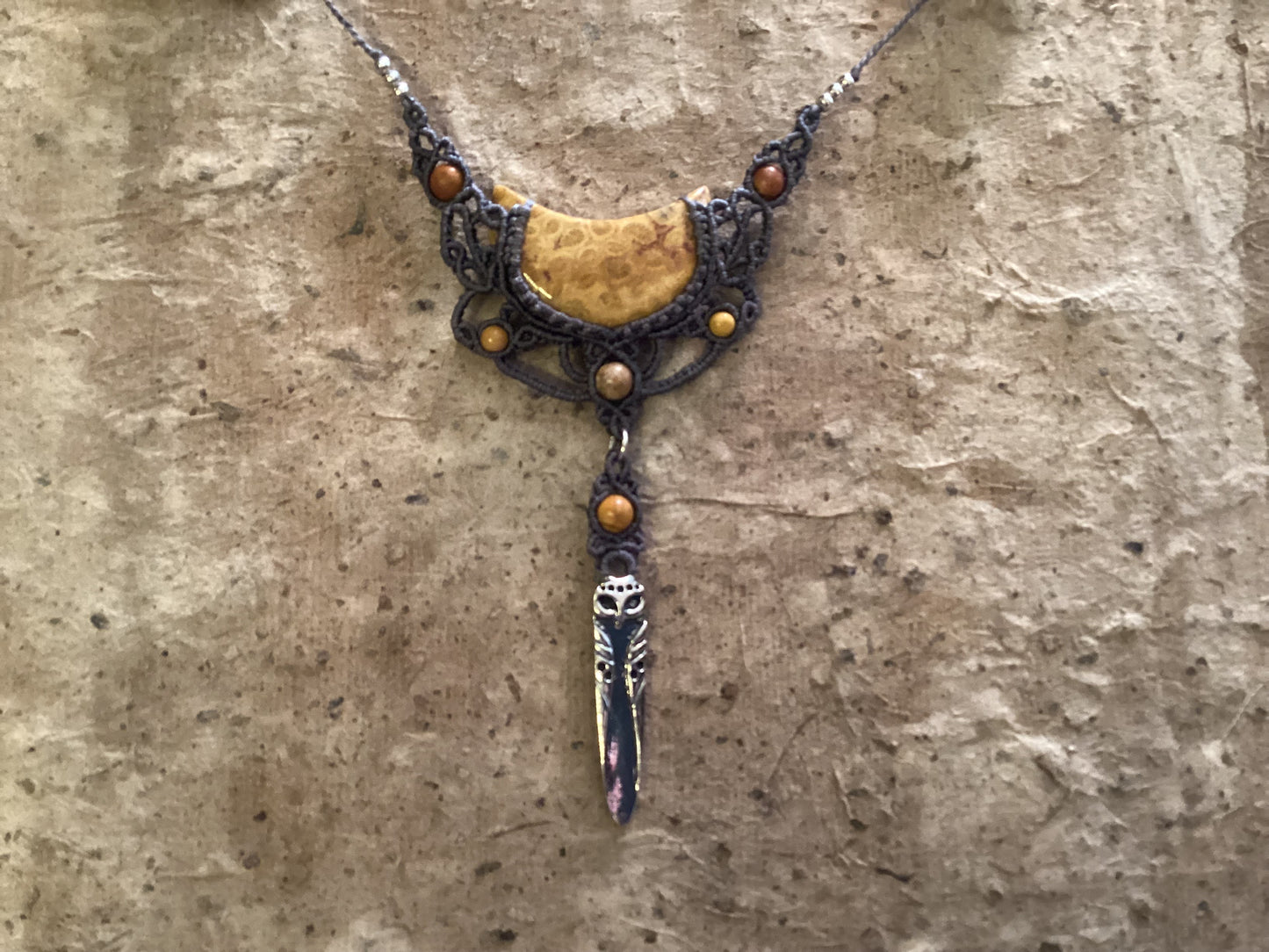 Adjustable Necklace -Chrysanthemum Moon and Owl Charm