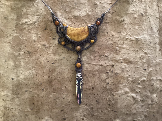 Adjustable Necklace -Chrysanthemum Moon and Owl Charm