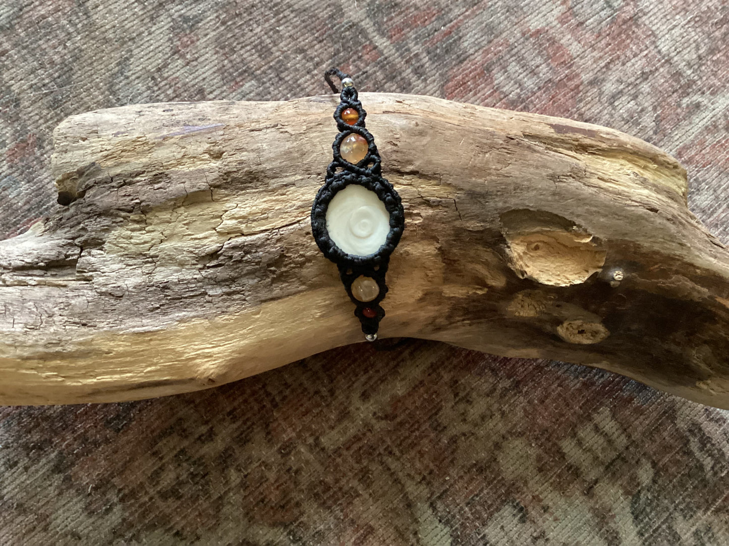 Adjustable Bracelet - Orange Shiva Eye Fossil