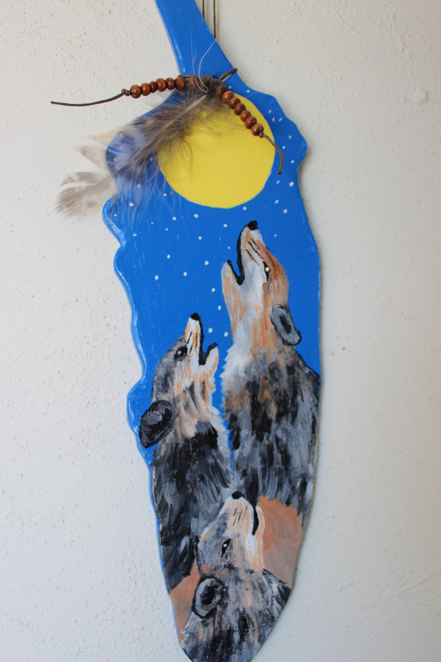 Clay Feather Wall Ornament- Wolves