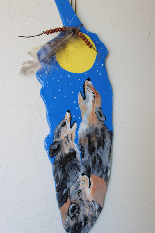 Clay Feather Wall Ornament- Wolves