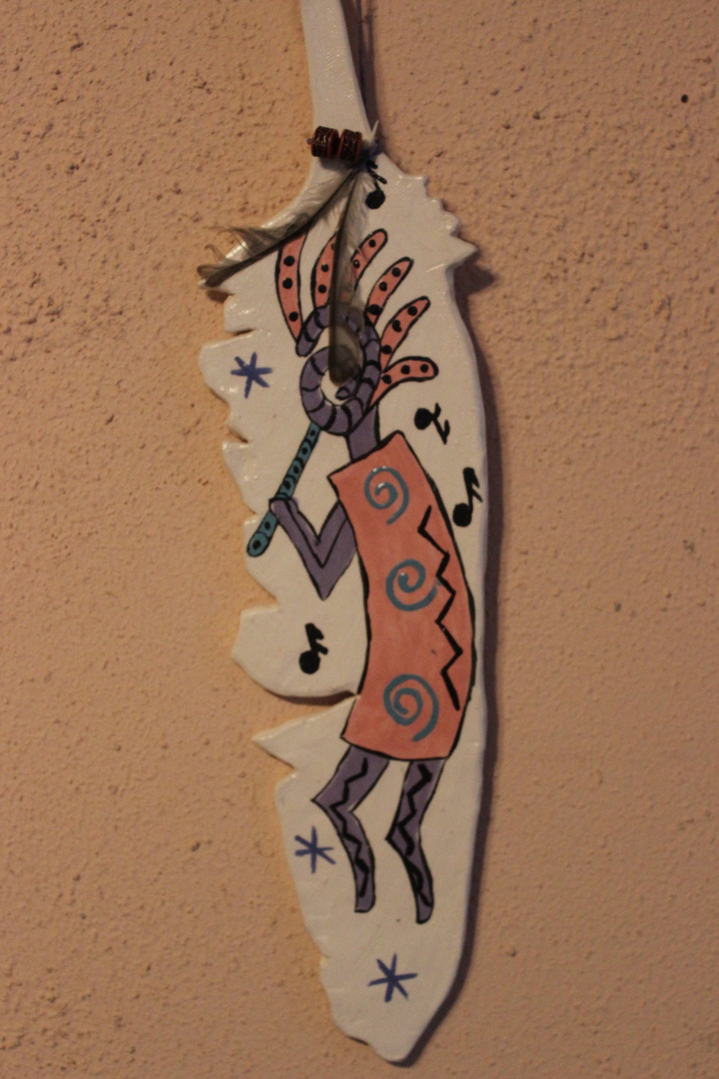 Clay Feather Wall Ornament- Kokopelli