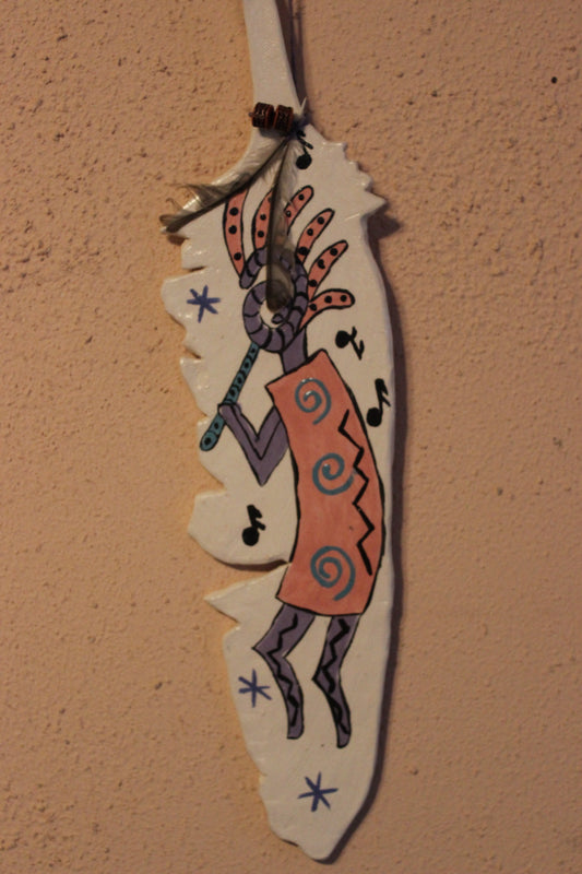 Clay Feather Wall Ornament- Kokopelli