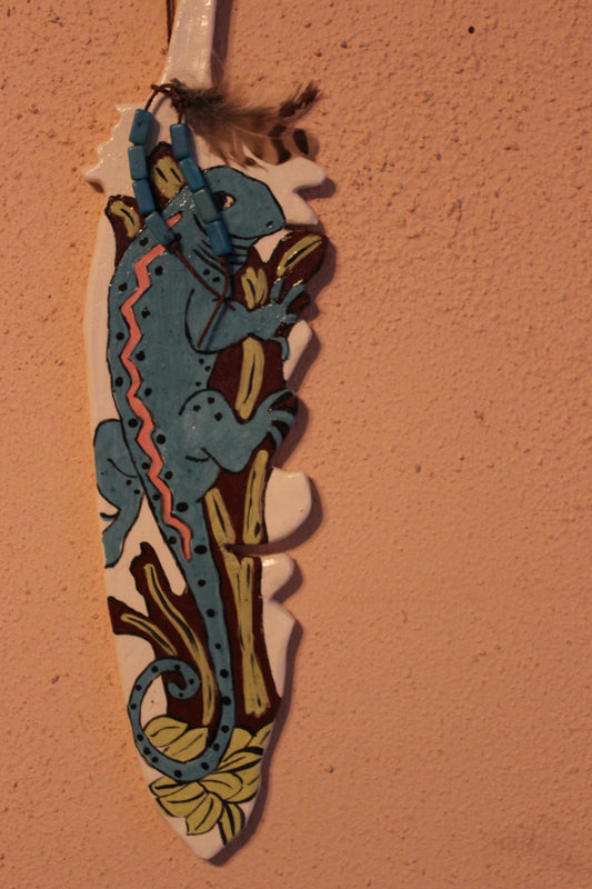 Clay Feather Wall Ornament- Gecko