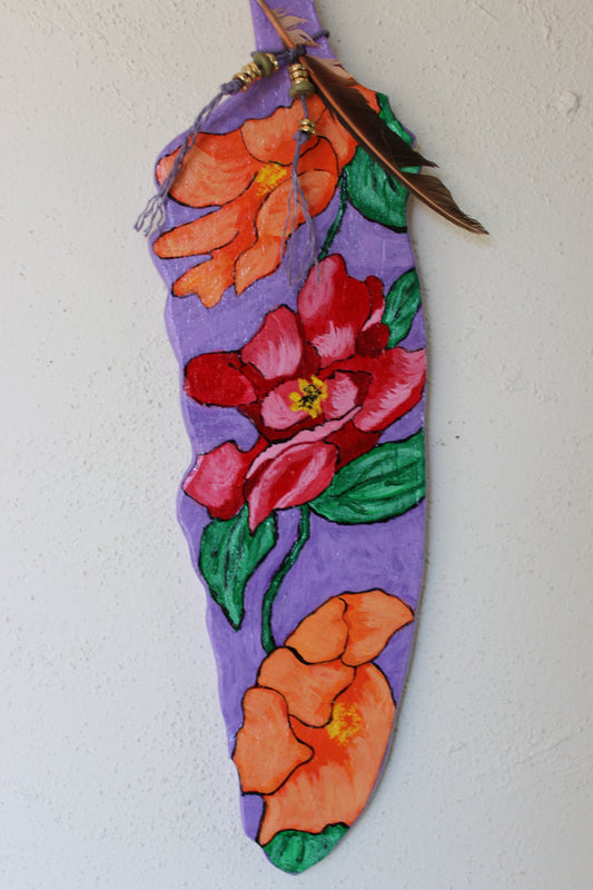 Clay Feather Wall Ornament- Flowers