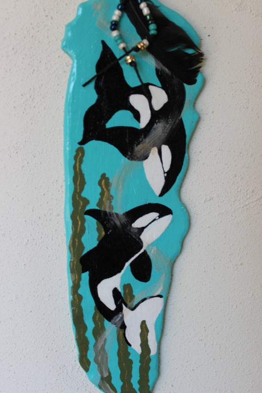 Clay Feather Wall Ornament- Whales