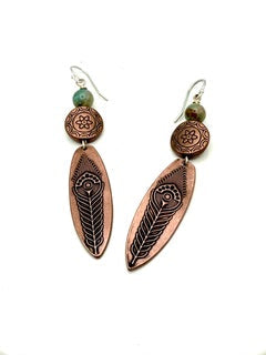 Earrings -  Copper Feather Pattern