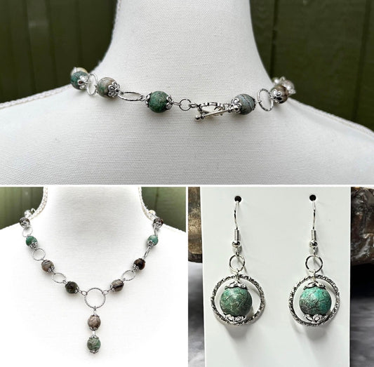 Earring and Necklace Set - African Turquoise and Silver