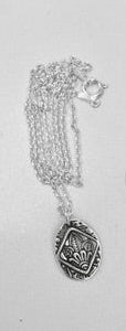 Necklace - Fine Silver Tiny Oval Floral Pattern