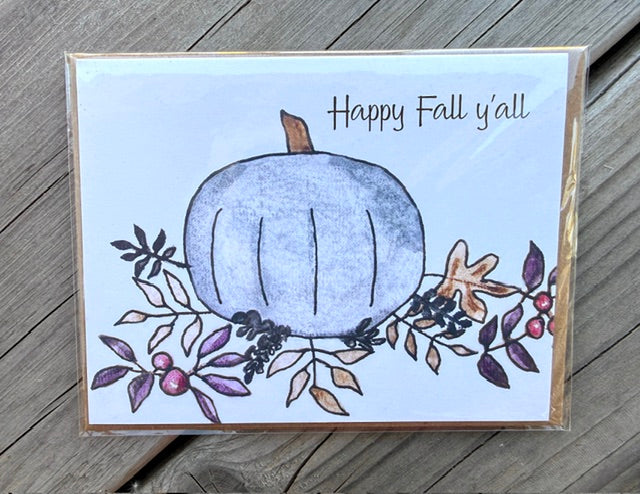 Greeting Card- "Happy Fall y'all" With Pumpkin