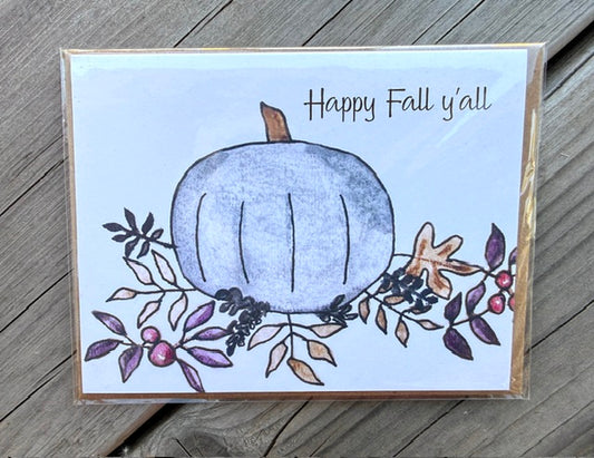 Greeting Card- "Happy Fall y'all" With Pumpkin