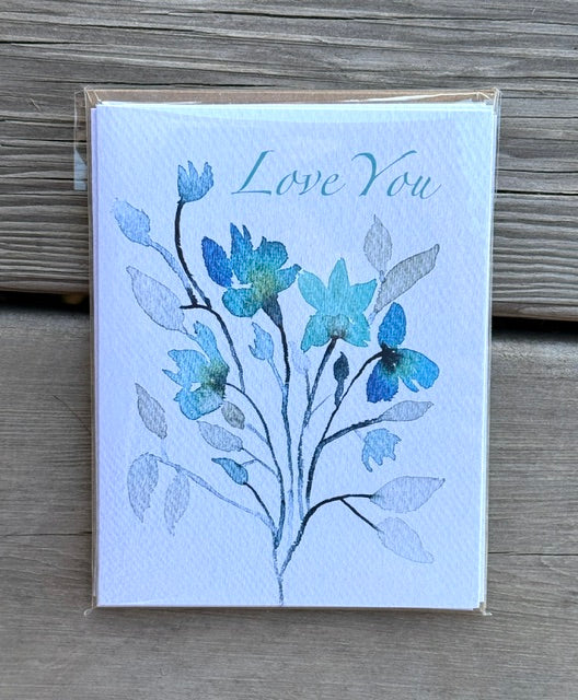 Greeting Card Pack- "Love You" Blue Florals