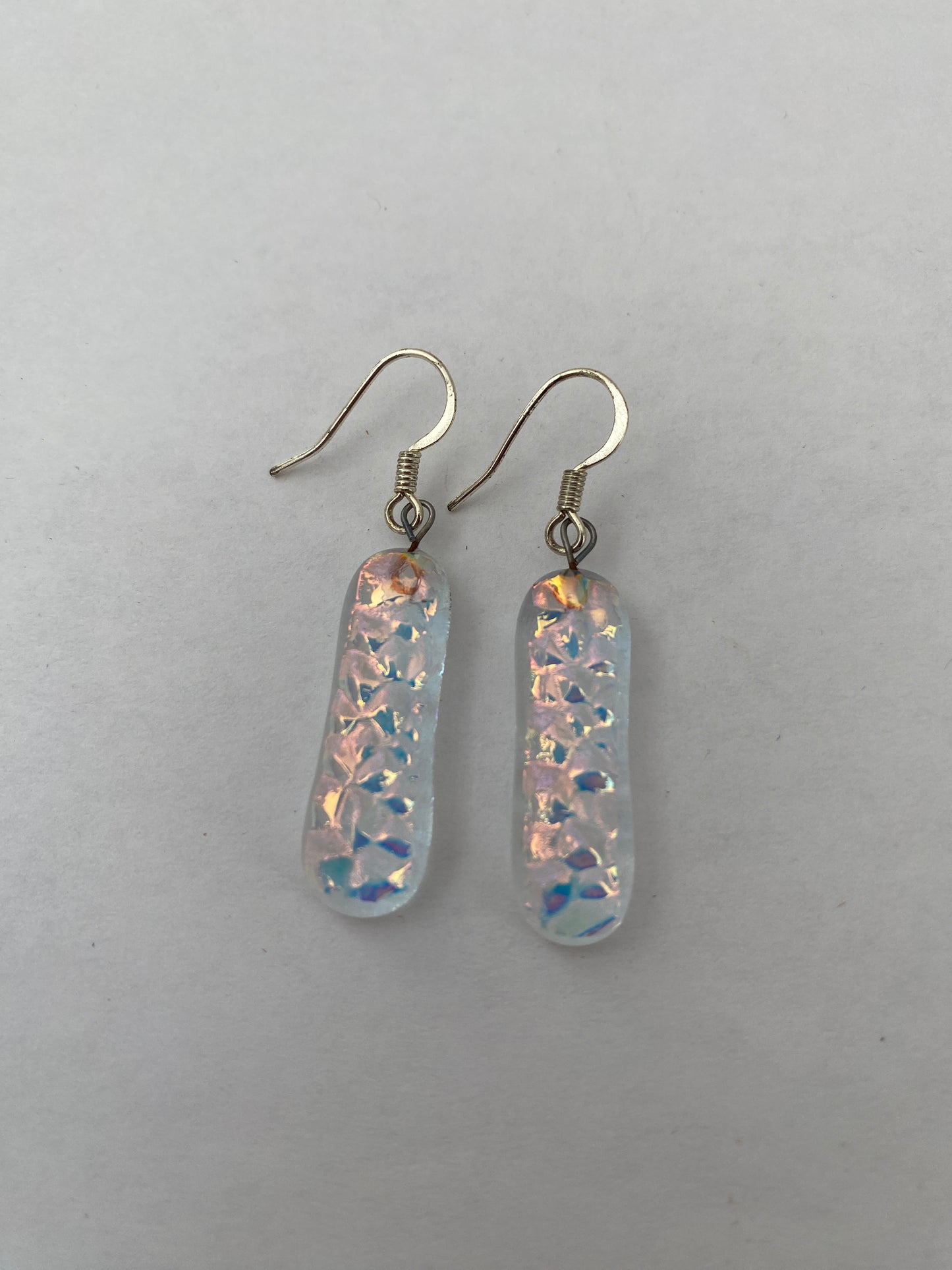 Earrings- Dichroic Glass Clear Long Skinny