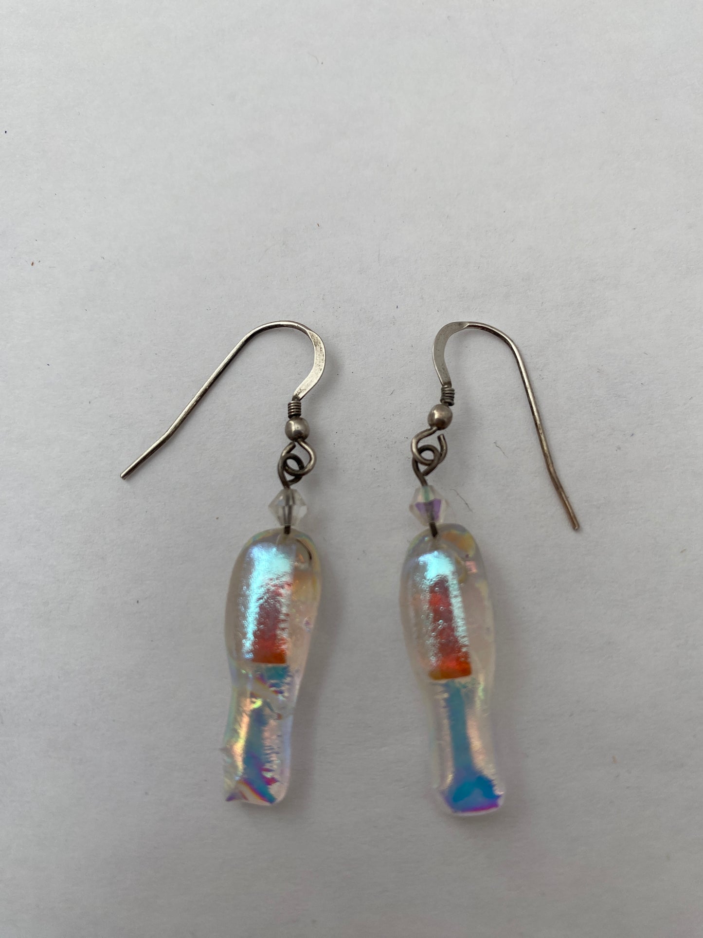 Earrings- Dichroic Glass Clear Long Skinny