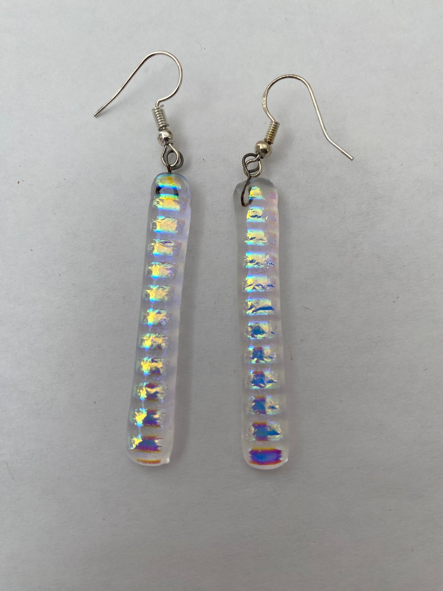 Earrings- Dichroic Glass Clear Long Skinny