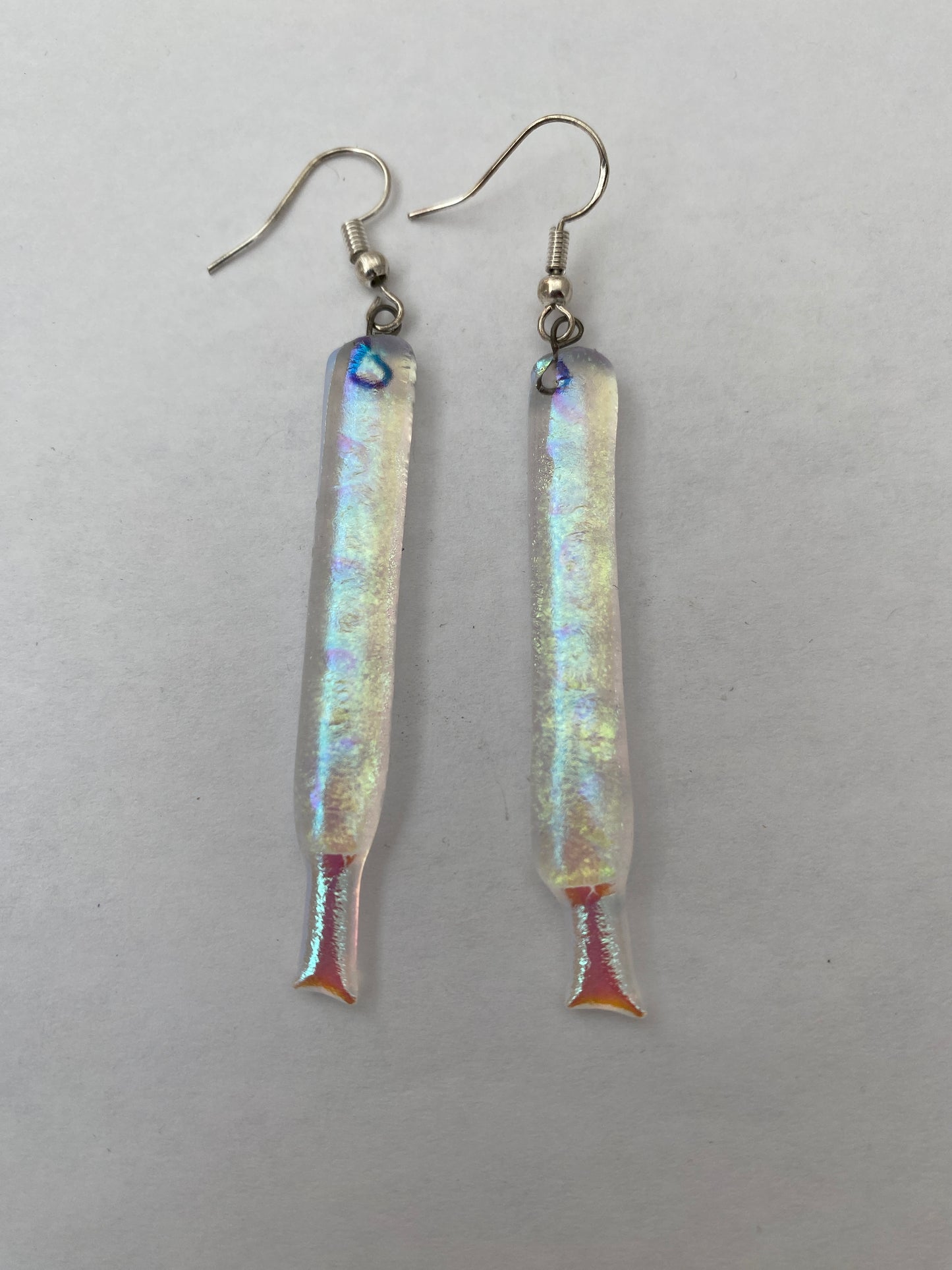 Earrings- Dichroic Glass Clear Long Skinny