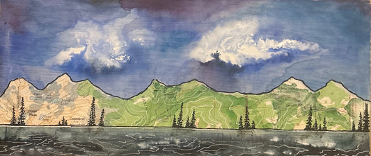 Finch Lake- Original Watercolor On Wooden Plank