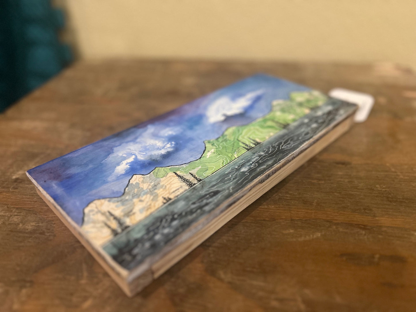 Finch Lake- Original Watercolor On Wooden Plank