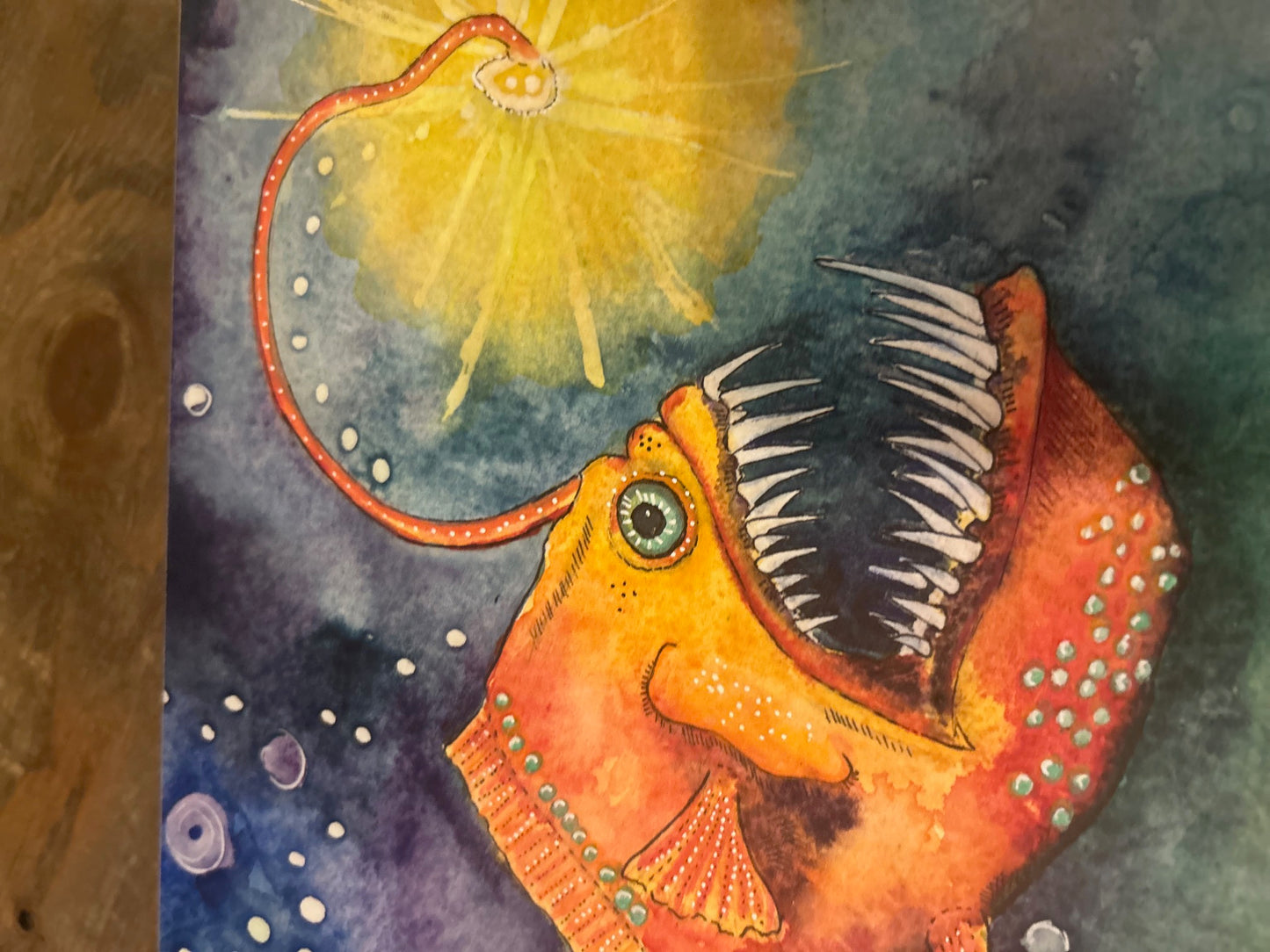 Story Lines - Angler Fish, Diver, Octopus and Crab - Original Watercolor
