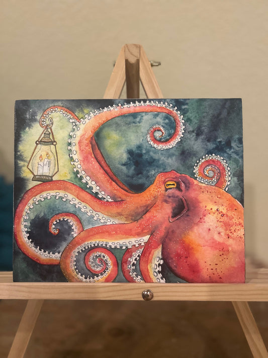 In The Darkest Of Times-Red Octopus Original Watercolor