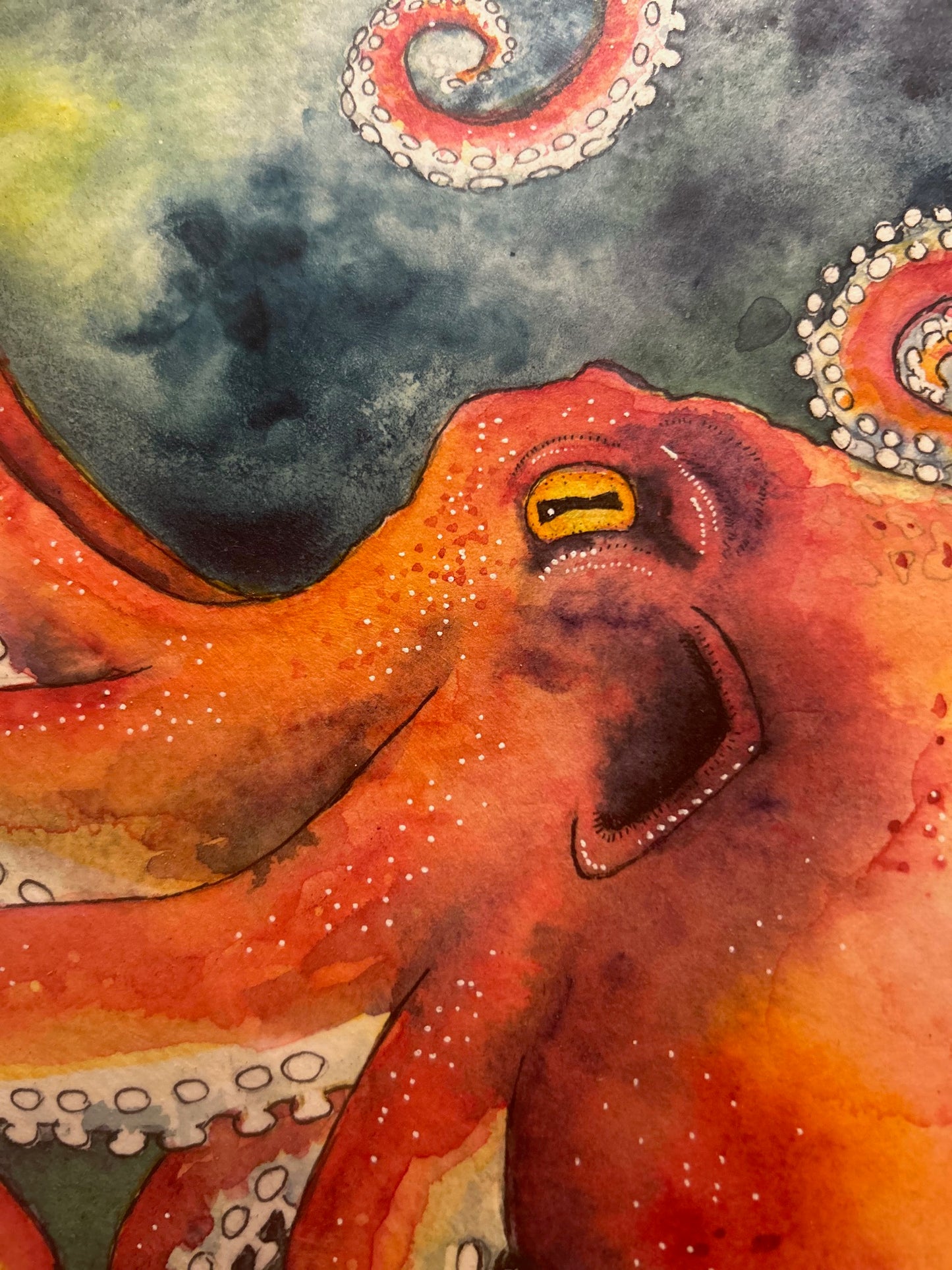 In The Darkest Of Times-Red Octopus Original Watercolor