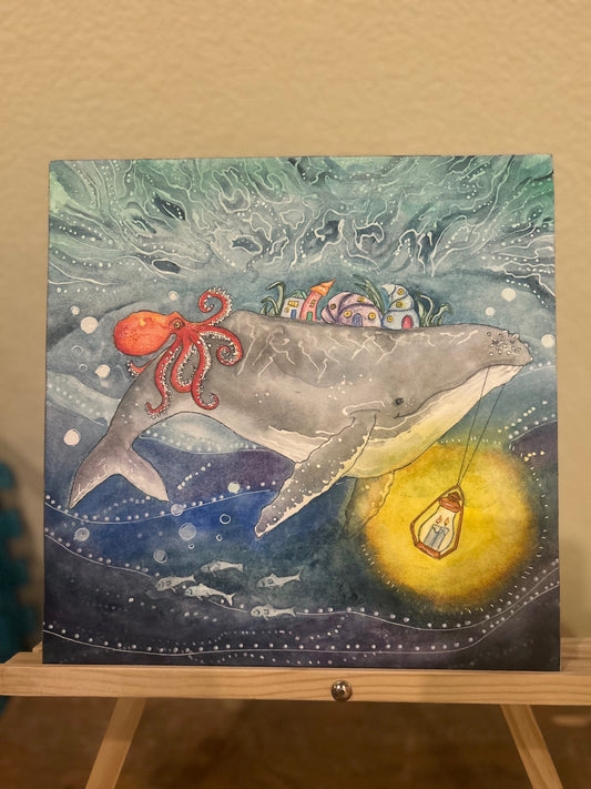 The Lost Story - Humpback Whale W/ Octopus Original Watercolor