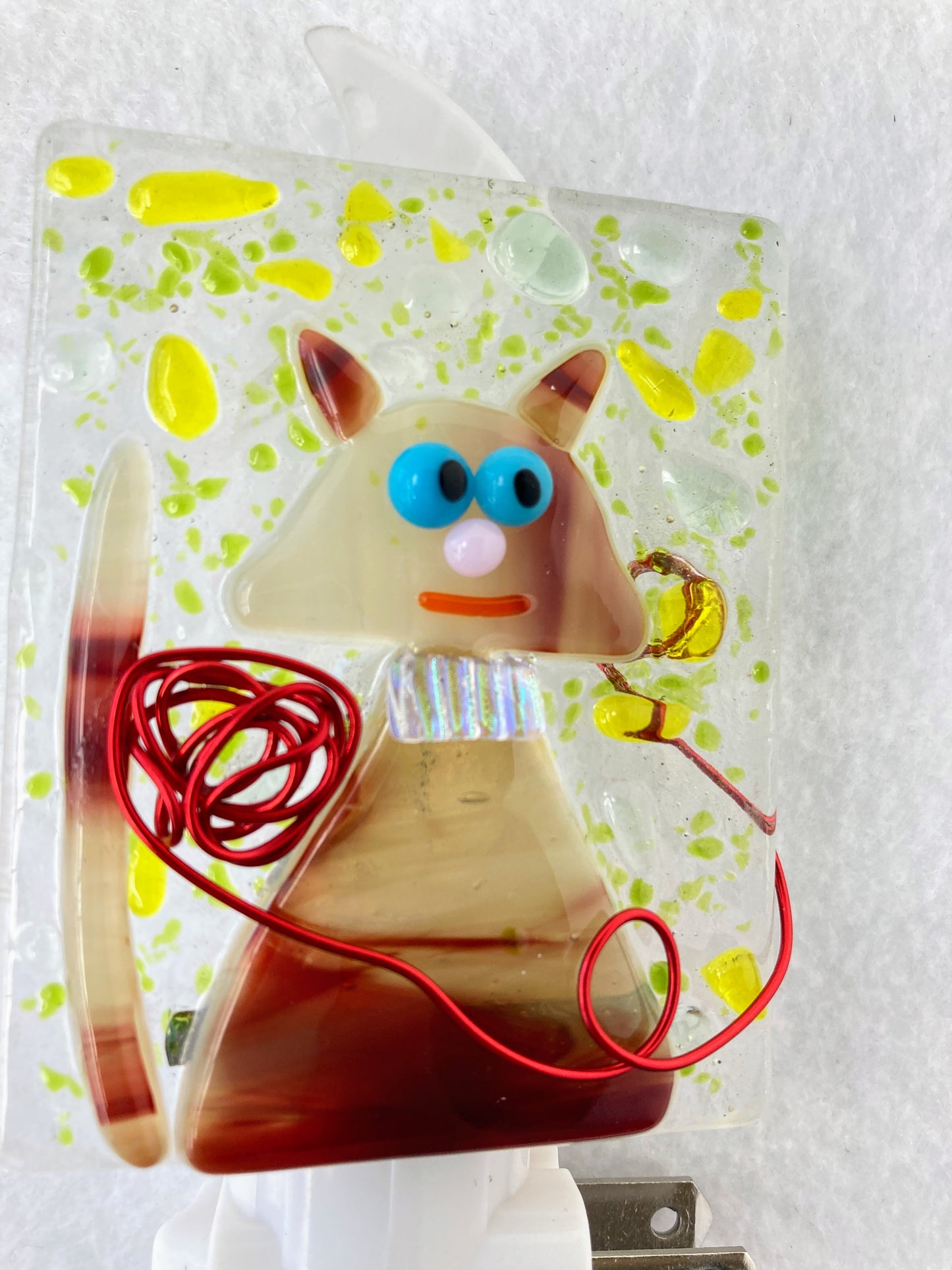 "Red Yarned Cat" Fused Glass Nightlight
