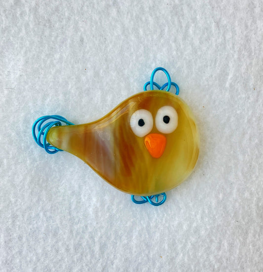 " Goofy Brown and Yellow Bird" Fused Glass Sun Catcher