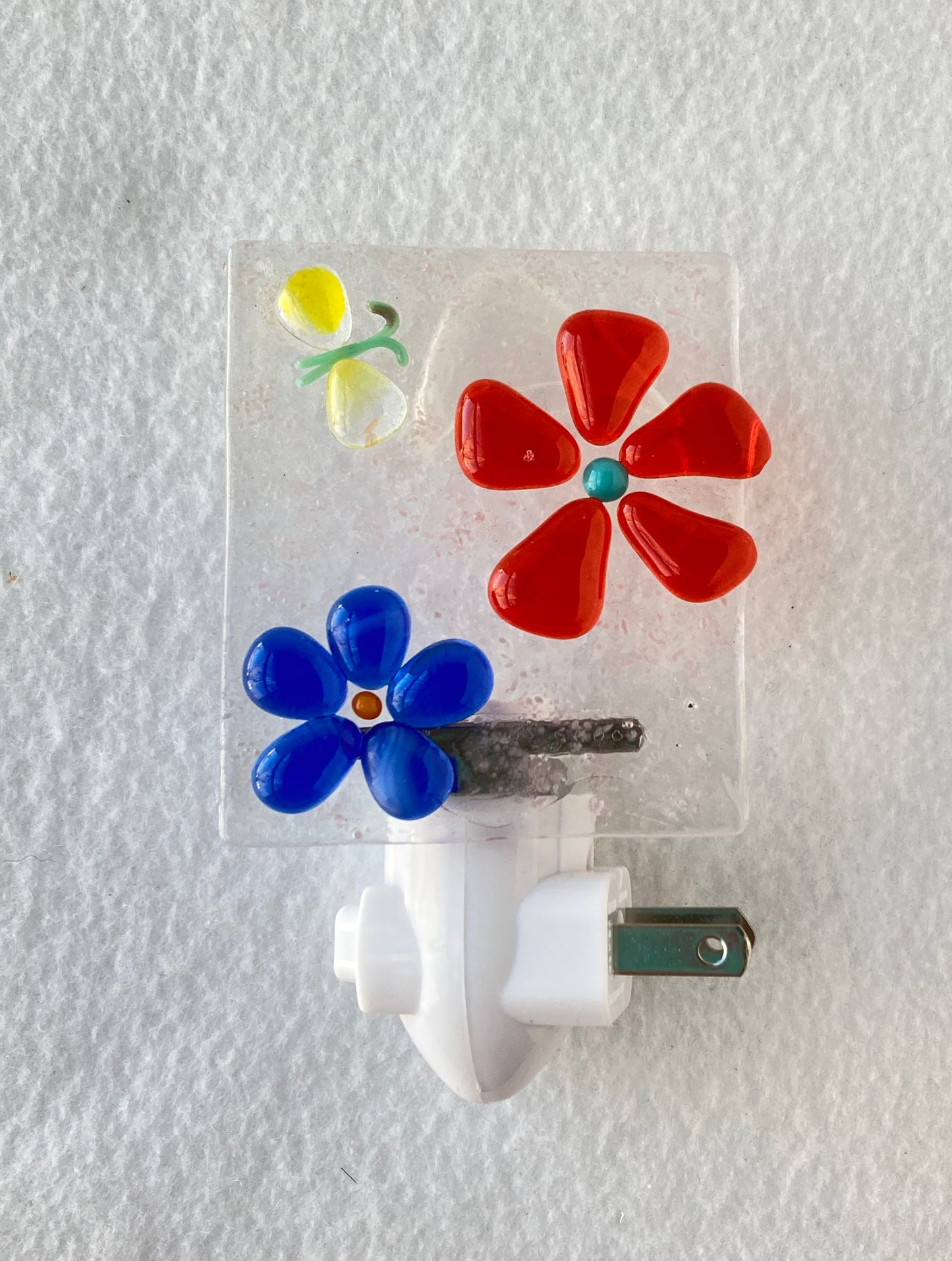 "Red and Blue Flowers" Fused Glass Nightlight