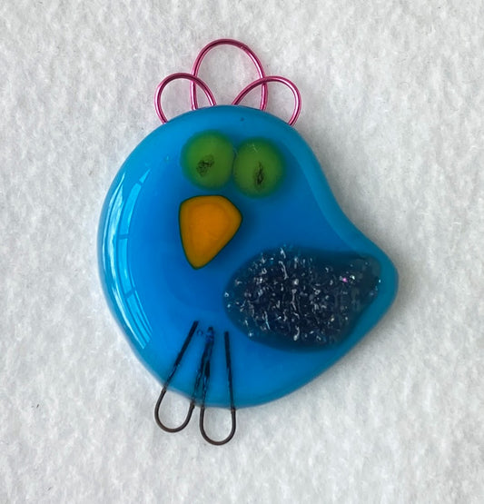 Glass Fused Ornament- Blue Bird Suncatcher