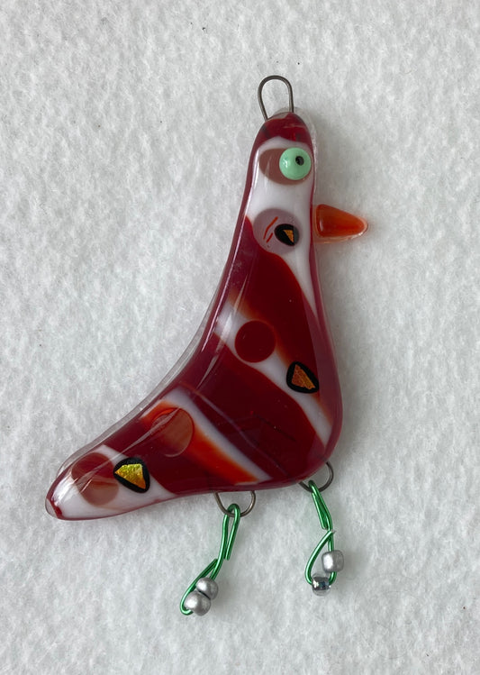 Glass Fused Ornament- Zany Chicken