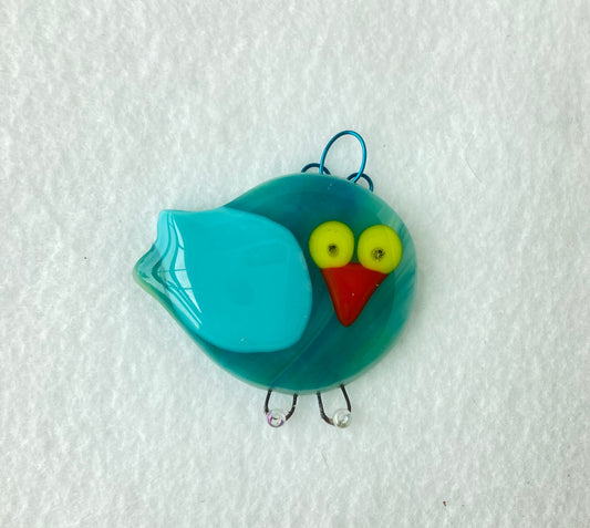 Glass Fused Ornament- Watching You  Goofy Bird