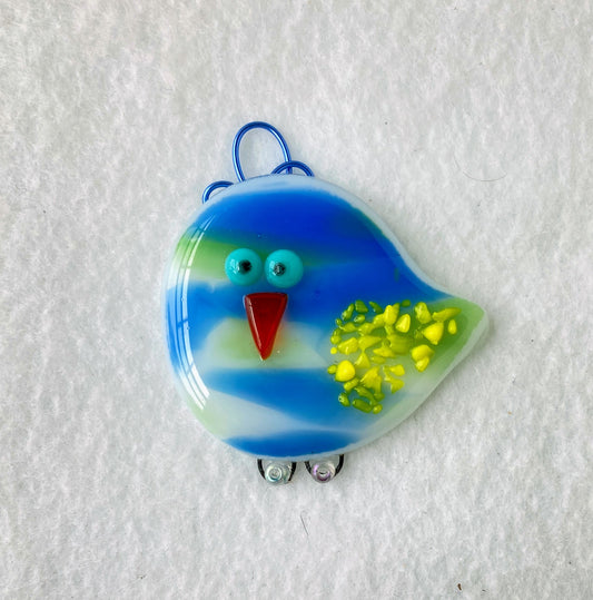 Glass Fused Ornament- Goofy Striped Bird