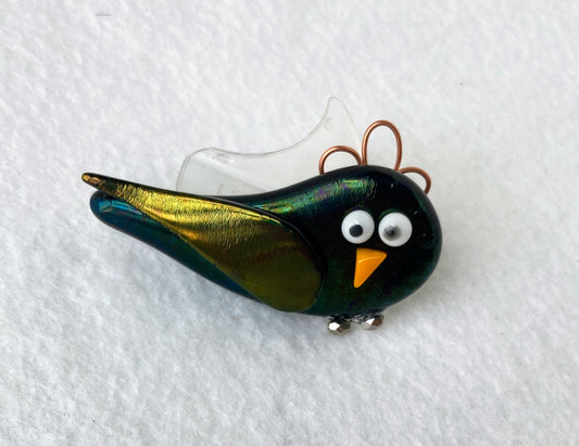 Glass Fused Ornament- Shiny Goofy Bird