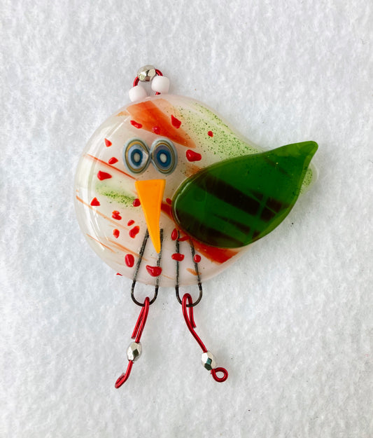Glass Fused Ornament- " Dot " Colored Bird