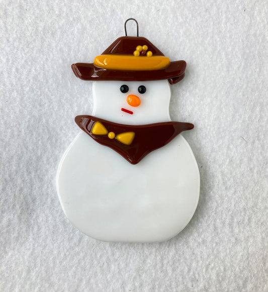Fused Glass Ornament - Wyoming Cowgirl Snowman
