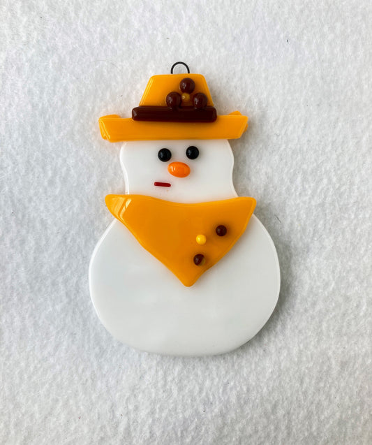 Fused Glass Ornament - Wyoming Cowgirl Snowman
