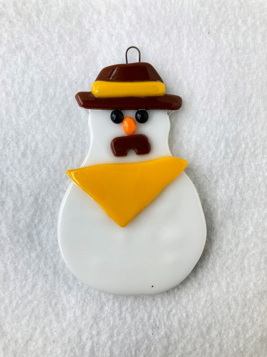 Fused Glass Ornament - Wyoming Cowboy Snowman