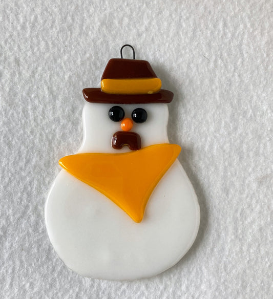 Fused Glass Ornament - Wyoming Cowboy Snowman