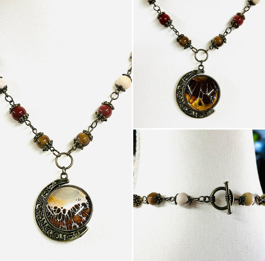 Earring and Necklace Set  "Mookaite Jasper and Brass"