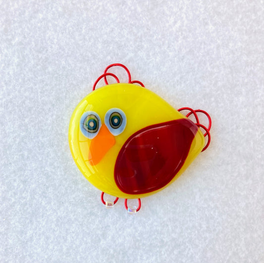 Fused Glass Ornament - " Silly Yellow Bird "