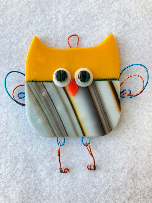 Fused Glass Ornament - " Who Who "