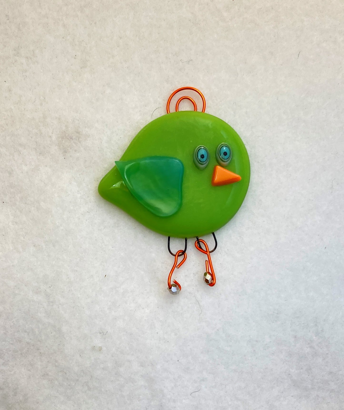 Fused Glass Ornament - "Lime Green Bird"