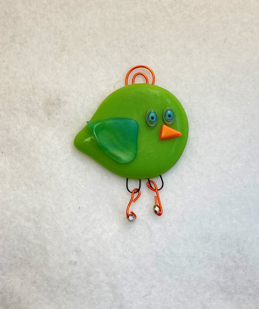 Fused Glass Ornament - "Lime Green Bird"