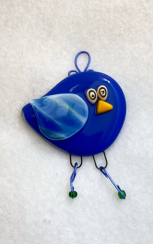 Fused Glass Ornament - "Blue Bird"