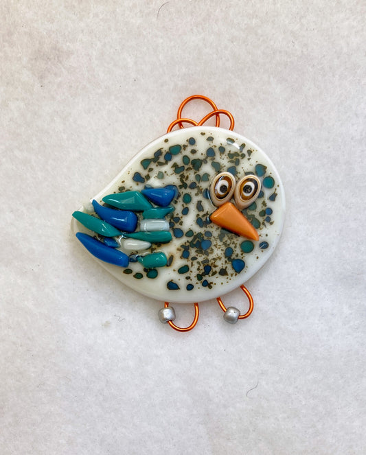 Fused Glass Ornament - "Speckled Bird"